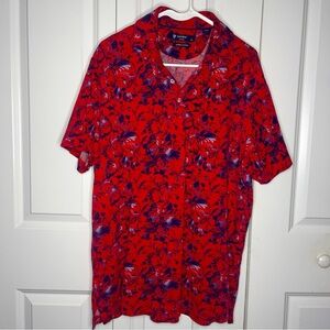Cremieux Classics Supima Cotton Polo Size XL Red Floral Tropical Hawaii Beach